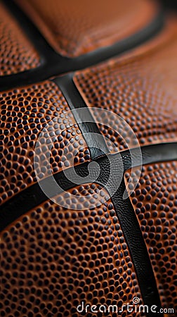 Close-up photo of a smooth leather basketball, filling the entire frame, showcasing sports photography. Stock Photo