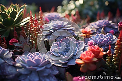 Close-up photo of a vibrant succulent Echeveria plants garden Stock Photo