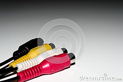 Video audio connection plugs on white background Stock Photo