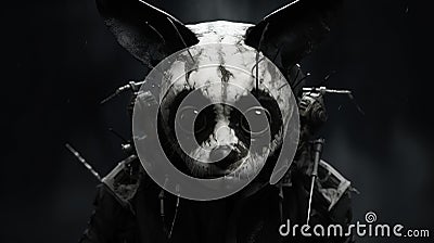 Creepy Dark Forest Mascot: Industrial Texture And Realistic Animal Portraits Stock Photo