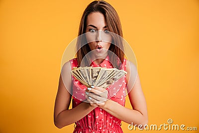 Close-up photo of young amazed pretty girl looking at her bunch Stock Photo