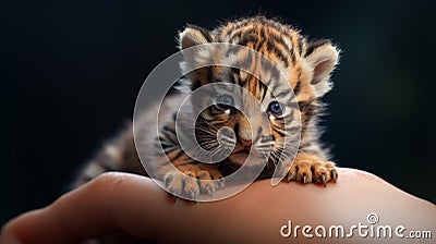 Stunning Photorealistic Tiger Cub: A Captivating Display Of Precision And Moody Colors Stock Photo