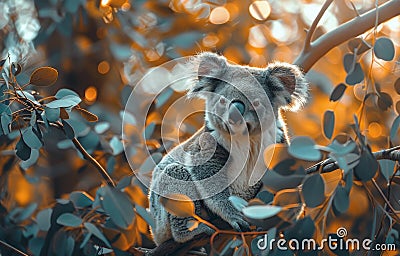 Koala Bear Climbing a Eucalyptus Tree in Australia During Daytime Stock Photo