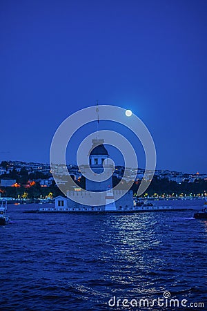 The Maiden's Tower at Night in Istanbul, Turkey Stock Photo