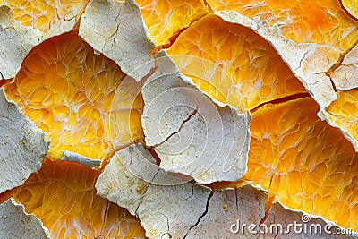 A close-up photograph showcasing a cluster of orange peels, revealing their texture and vibrant orange color, Surface texture of Stock Photo