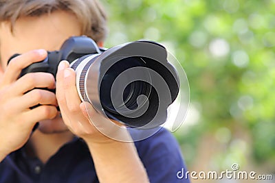 Close up of a photographer using a dslr camera Stock Photo