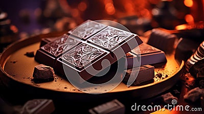 Close-up photography of craft chocolate, gourmet dessert. Generative AI Stock Photo