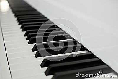 Close up piano keys black and white keys. perspective from piano keyboard. Stock Photo