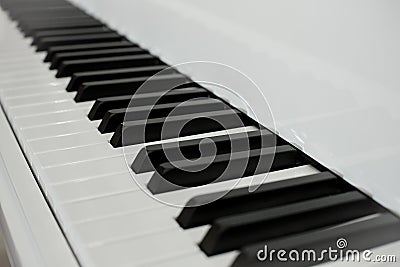 Close up piano keys black and white keys. perspective from piano keyboard. Stock Photo