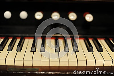 Close-up of a piano keys oir keyboard of old, historic clavichord or harpsichord Stock Photo