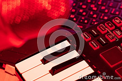Close up of piano synth keyboard for sound production. Music producer equipment Stock Photo