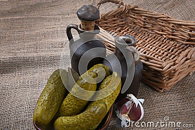 Close up of the pickled cucumber rural Stock Photo