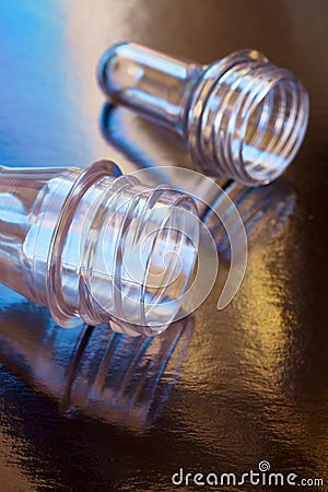 Close up picture of blow injection molding bottle preforms Stock Photo
