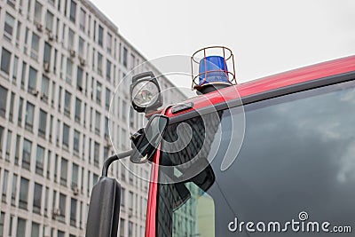 Close-up picture of blue lights and sirens on a fire-truck Stock Photo
