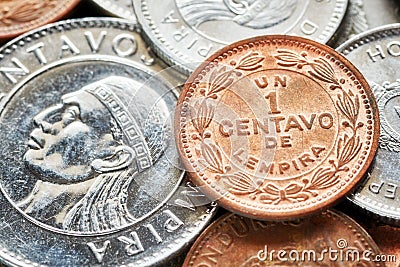 Close up picture of Honduran lempira coins. Stock Photo