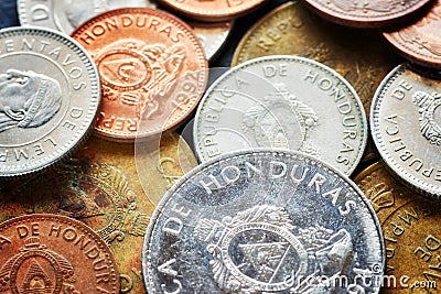 Close up picture of Honduran lempira coins. Stock Photo