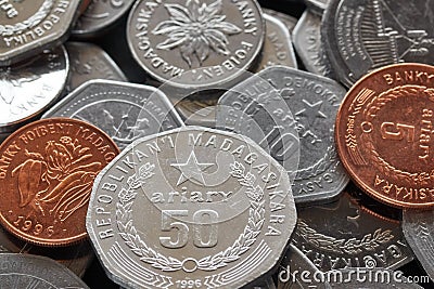 Close up picture of Malagasy ariary coins. Stock Photo