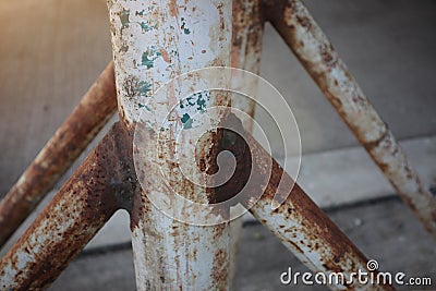 A close-up picture of an old rusted iron pillar Selectable focus Stock Photo