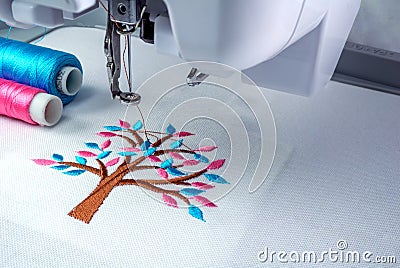 Close up picture workspace of embroidery machine Stock Photo