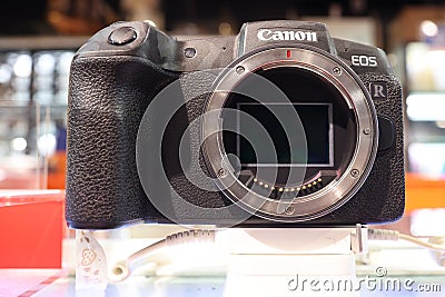 Close-up pictures Details of camera technology Mirrorless full frame canon eos R6 New camera good. Editorial Stock Photo