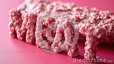 A close up of a piece of meat that is spelled out with letters, AI Stock Photo