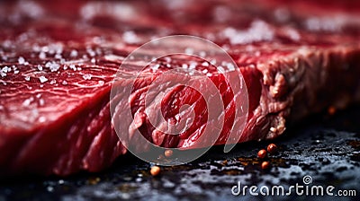 A close up of a steak piece of meat on top of some spices, AI Stock Photo