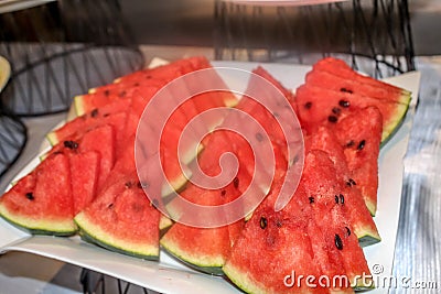 Close up piece of watermelon in the buffet line Stock Photo