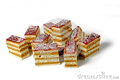 Close-up of pieces of delicious layered cake Stock Photo