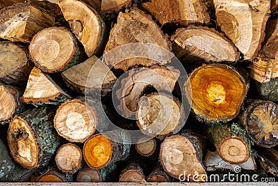 Close up of a pile of chopped wood ready for winter Stock Photo