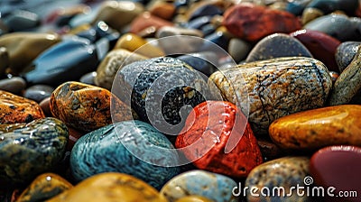 A close up of a pile of colorful rocks on the ground, AI Stock Photo