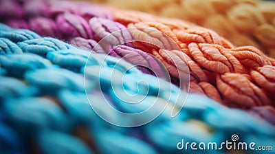 A close up of a pile of colorful yarn, AI Stock Photo