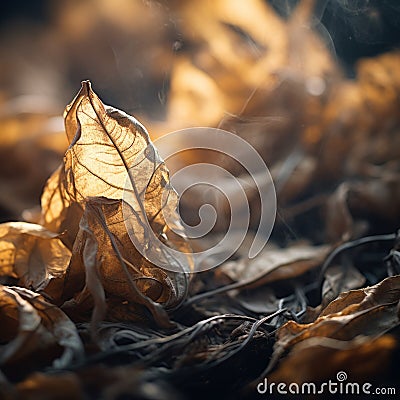 a close up of a pile of dead leaves on the ground Stock Photo