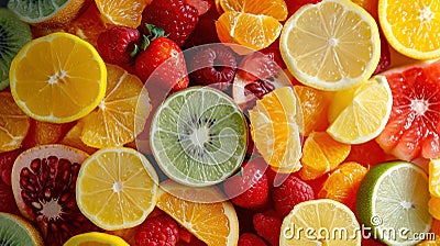 A close up of a pile of different fruits and vegetables, AI Stock Photo
