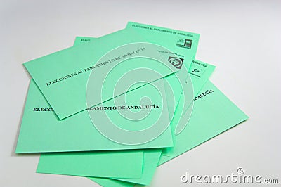 Close-up of a pile of envelopes where the electoral votes are deposited in the community of Andalucia for the election of the Editorial Stock Photo
