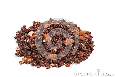 Close up pile Granola on white background. Stock Photo