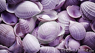 Close-up of a pile of purple shells. Monochrome background Stock Photo