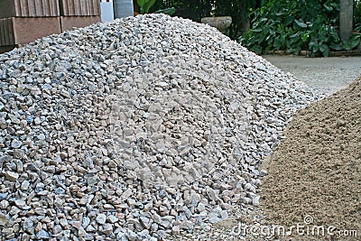 Pile rocks and sand on the ground ,prepare for building a house Stock Photo