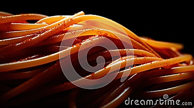A close up of a pile of spaghetti with red sauce, AI Stock Photo
