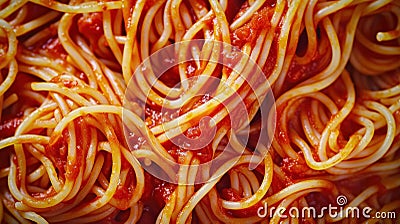 A close up of a pile of spaghetti and sauce on top, AI Stock Photo