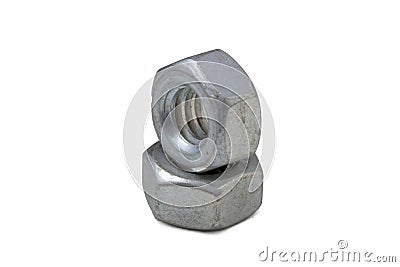 Close up pile of steel Hexagon Nuts or female nippers arranged i Stock Photo