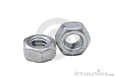 Close up pile of steel Hexagon Nuts or female nippers arranged i Stock Photo