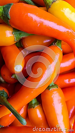 Close up pile of yellow chilies Stock Photo