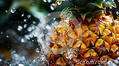 Close Up of Pineapple Submerged in Water Stock Photo