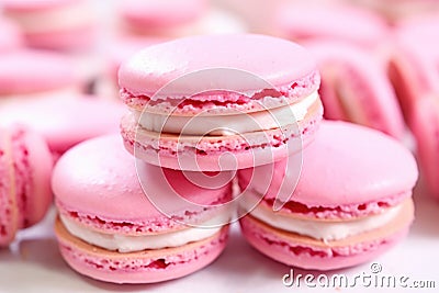 close-up of a pink macaron with bite taken out Stock Photo