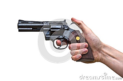 Close up of a pistol gun in the hand of a man Stock Photo