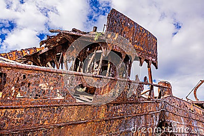 Close up of the Plassey shipwreck on the rocky beach of Inis Oirr island Stock Photo