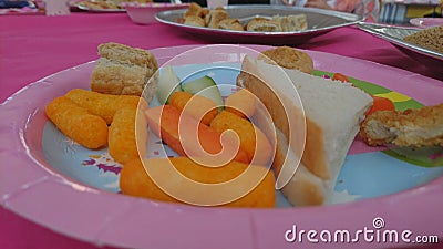 A close up of a plate of buffet food Stock Photo