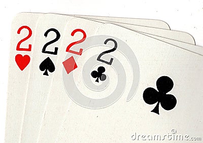 Close up of playing cards showing four twos. Stock Photo