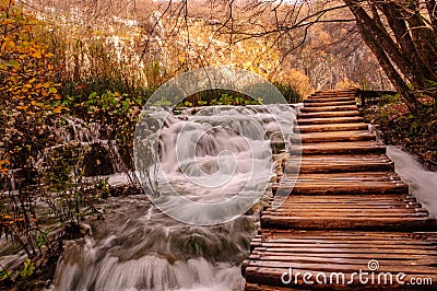 Close Up Plitvice Lakes: Croatia`s Natural Wonder Exposed in Winter Time Stock Photo