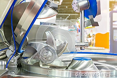 Close up Ploughshare or blade and detail inside of High technology and multipurpose automatic food making machine for industrial Stock Photo